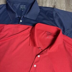 Cotton Traders Sport Men's 4X Waffle Texture Navy Red SS Polo Shirts Lot Of 2